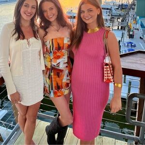 Pink midi dress open back with shimmer